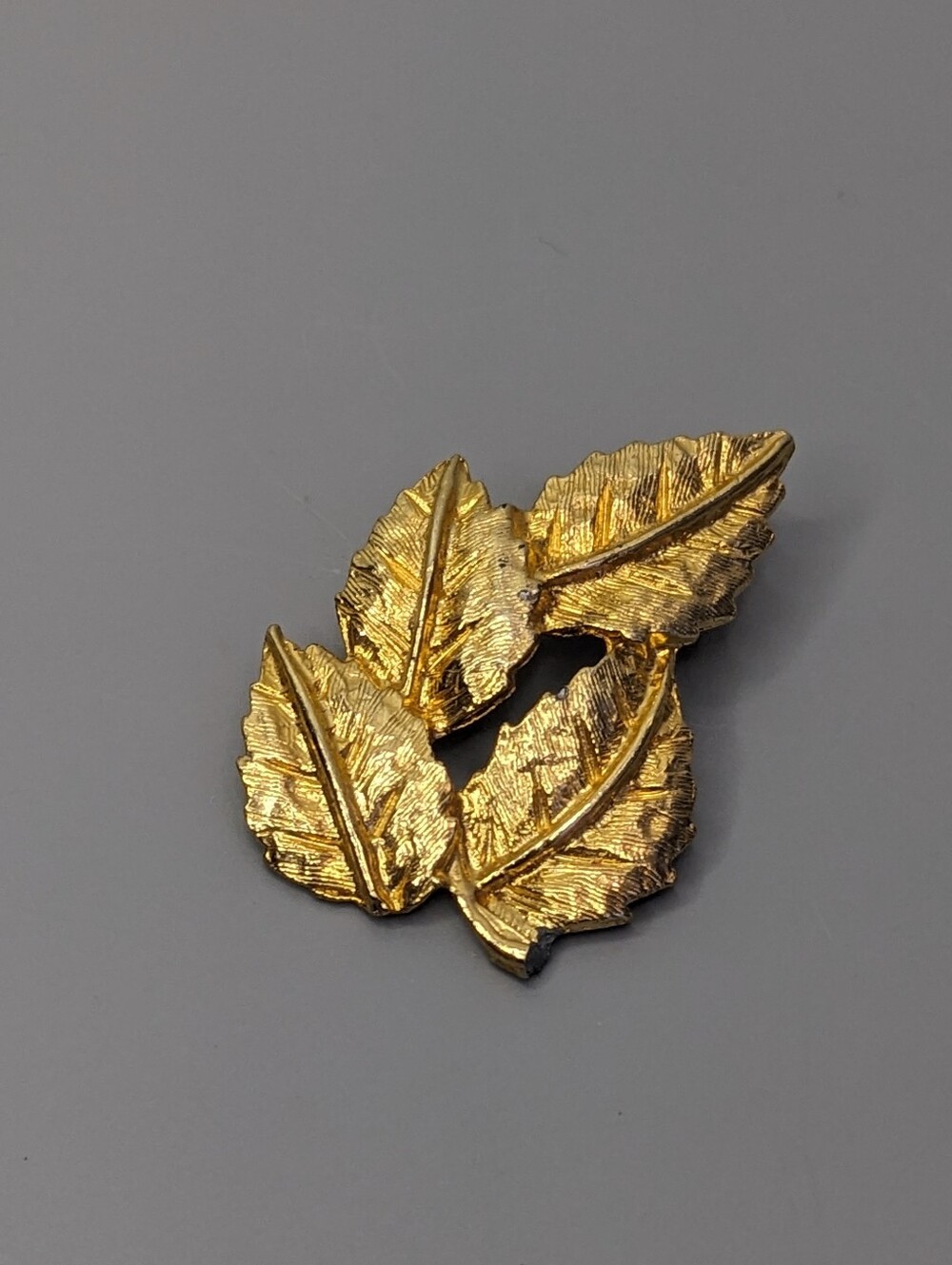 Vintage Gold Tone Triple Leaf Brooch Mid Century Costume Jewelry 1960s